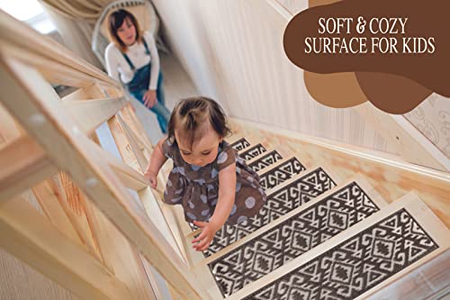The Sofia Rugs Stair Treads - Brown/White - Carpet Runner Strips For Staircase Steps - Set Of 13 - Stair Rug - Includes Double Sided Adhesive Tape #TOP3