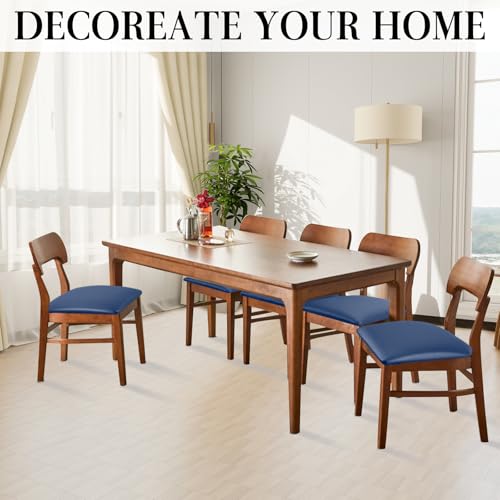 Image of Pu Leather Dining Chair Seat Covers Set of 6, Waterproof Dining Seat Covers Stretch Chair Covers for Dining Chairs /Kitchen Room /Hotel, Odorless Seat Covers for Kitchen Chairs (Blue - 6 PCS)