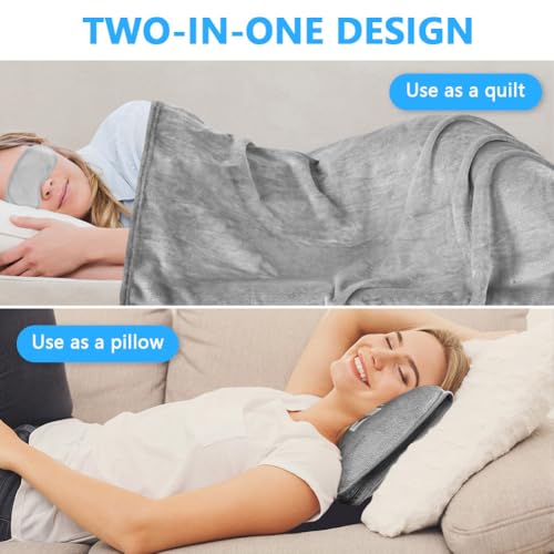 flintronic Reisedecke Kissen 2 in 1, 155 x 130 cm Weiche Flugzeugdecke, Flugzeugdecke mit Kopfkissenbezug und Ohrstöpsel, Ultraleichte Reisedecke für Urlaub, Büro, Zuhause, Geschäftsreisen (Grau)