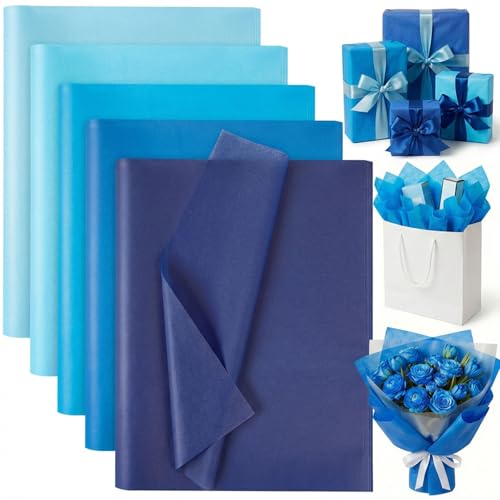 VGOODALL 75 hojas de papel de seda azul multicolor, 50 cm x 35 cm, papel de regalo para sirena, fiesta de cumpleaños, boda