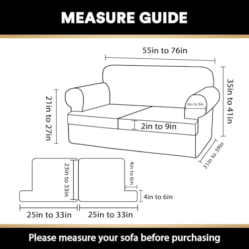 PrinceDeco T Cushion Loveseat Slipcover 3 Pieces Sofa Covers for T Cushion Sofa Stretch Slip Covers for 2 Cushion Couch with 2 Individual T Shape Seat Covers Width Up to 76" - Washable, Sand - Image 3