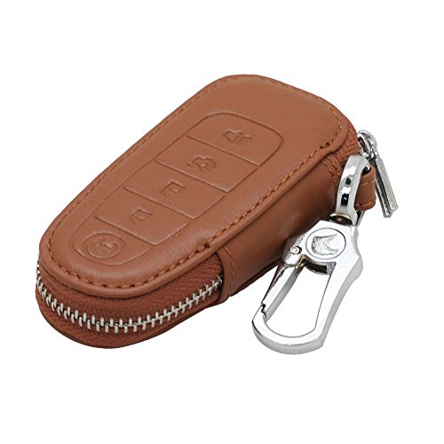 Artist Unknown Genuine Cow Leather Zipper Bag Holder for FORD LINCOLN Smart Remote Key Brown 5 Button