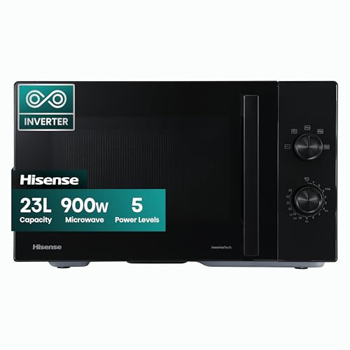 Hisense 23L Microwave Oven 900W Freestanding Microwave Manual Control Defrost Function 5 Power Levels Turntable Black H23MOBP2HIUK