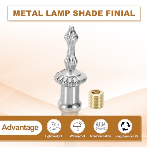 Image of PATIKIL 20x52mm Lamp Shade Finial, 2 Pcs Lamp Finials Caps Knob M10x1mm Threaded Zinc Alloy Solid Lamp Finial Decoration for Lamp Shade Table Floor Lamps, Silver Tone