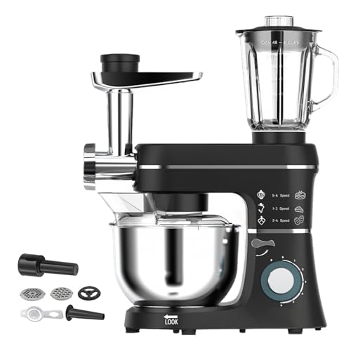 LURECAQING Robot de Cocina Multifuncion 5 en 1,Batidora Amasadora con Función Picadora de Carne y Batidora,10L Tazón de Acero Inoxidable,1,5L Jarra, 6 Funciones de Regulación,Kit de Accesorios Black