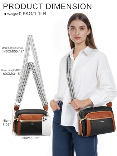 Image of Small Leather Crossbody Bags for Women Anti theft Purses and Handbag Shoulder Hangbag with Wide Strap Tassel