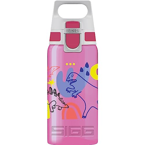 Sigg - Trinkflasche Kinder - Viva One Dino Run - Für Kohlensäurehaltige Getränke Geeignet - Auslaufsicher - Spülmaschinenfest - BPA-frei - Sport & Schule - Pink mit Dinosauriern - 0,5L