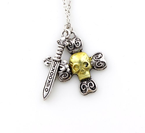 Steampunk - Skull Crossbones Dagger Necklace Pendant - Captin Hook Once Upon a Time Pirate - Goth