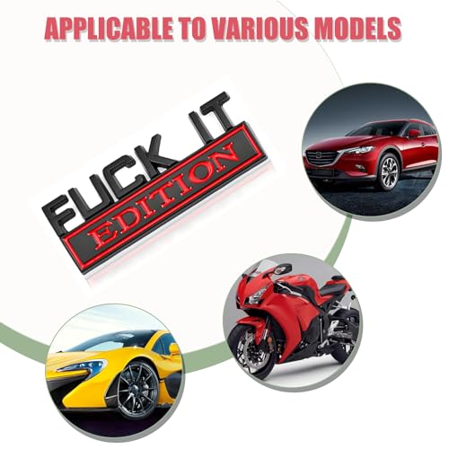 Image of 1 PC Car Fender Badge, 1.18 inch x 3.14 inch Fuck IT Edition Hood Trunk Door Alloy Decorative Car Emblem, Fashionable Personalized Body Decoration Accessories, for Most Models (Black & Red)