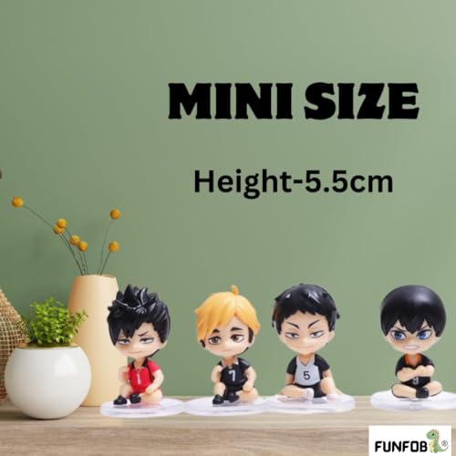 Image of FUNFOB Haikyuu Action Figure Set of 4 | Chibi Size -5.5cm | Collectible for Anime Fans PVC Multicolour | Haikyuu White Stand