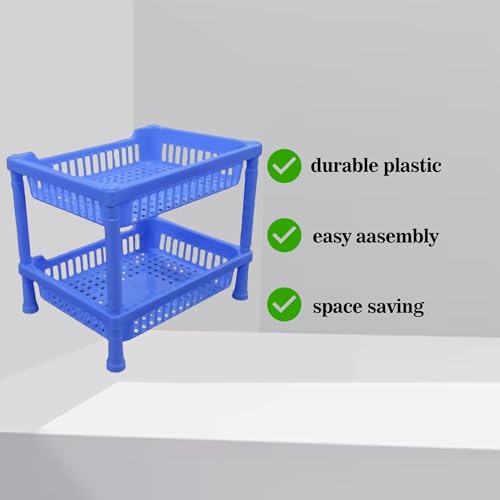 Image of Sulfar Multipurpose Plastic Trolley with Countertop Dish Rack for Kitchen Fruit Vegetable Storage Basket Modern Organizer-2 Layer Shelf Cart Kitchenware Food, Snacks, Bottles, Toys, Tiered Shelf