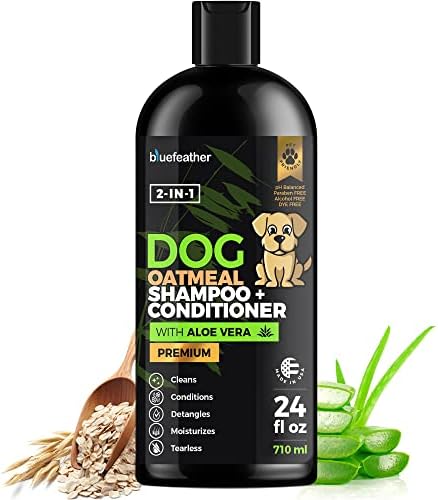 Oatmeal 2 in 1 Dog Shampoo and Conditioner for Dry Itchy Sensitive Skin - Moisturizing Hypoallergenic Shampoo - Oatmeal Wash with Aloe for Any Pet Dog Puppy or Cat 24 Fl Oz (Pack of 1)