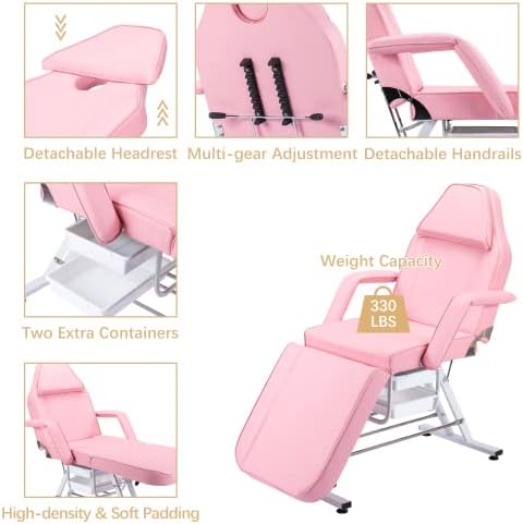 Miniatura 6 de Silla eléctrica de tatuaje de salón con 2 bandejas, cama esteticista de altura ajustable con taburete hidráulico, mesa de cama facial multiusos de 3