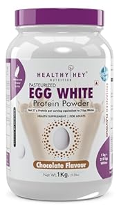 HealthyHey Nutrition 100% Egg White Protein - Instant Mix - 80% Protein - Non GMO & Lactose Free - 1Kg (Chocolate), 30 Servings