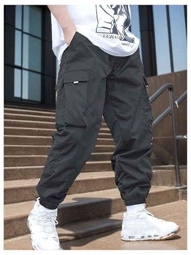 Boy's Cargo Pants Drawstring Waist Casual Long Pants Workout Sports Loose Jogger Pants with Pocket Grey 14 Years4