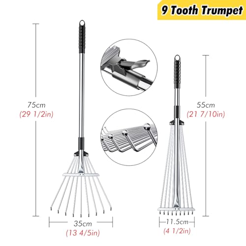 SRNSAEB Rake For Leaves 2 Pcs Shrub Rake Head Metal, 9 15 Tines Gardening Leaf Rake/Rake for Lawn Sweeper for Leaves, Portable Rakes for Yard Backyard Gardens Garden(9 Teeth 75cm (29 1/2in)) - Image 2