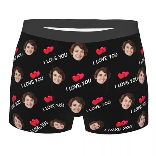 BAGLEV Calzoncillos Tipo Bóxer Personalizados para Hombre, Ropa Interior Personalizada con Diseño De Corazón, Foto De Cara, Día De San Valentín, Marido, Papá color2,S
