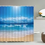 VEKETE Cortina De Ducha Escénica De Playa Junto Al Mar,Cortina De Ducha De Baño para Niños con Tortuga,Cortina Impermeable,Decoración del Hogar,Baño,7070W,90x180cm