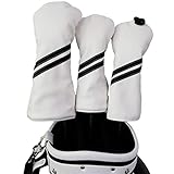 HELLO NRC ゴルフ ヘッドカバー 3点セット ドライバー フェアウェイウッド 白 高級 PU レザー 460cc シンプル 防水仕様 調整可能 回転式ナンバープレート 全てのゴルフブランドに適合します