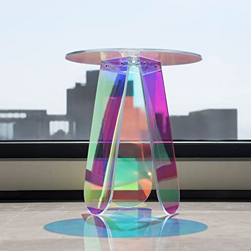 Lapeasy Acrylic End Table, Iridescent Coffee Table Rainbow Side Table Round Bedside Tables Clear Night Stands For Living Room,Small Spaces, Bistro, Outdoors. #TOP4