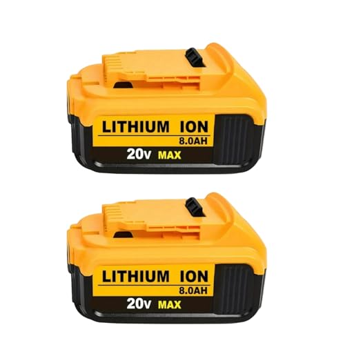 2 Pc 20V 8.0Ah Rechargeable Lithium Ion Replacement Battery Compatible With Dewalt DCB200 DCB204 DCB206 DCB206-2 DCB201 DCB203 DCB181 Power Tool Accessories