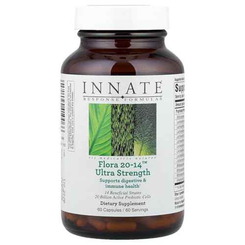 Innate Response Formulas Flora 20-14 Ultra Strength - Probiotic Supplement with 20 Billion CFU - 14 Probiotic Strains - Vegetarian and Non-GMO - Made Without 9 Food Allergens - 60 Caps​ules