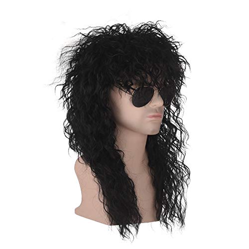 Qaccf Costume Wig 80S Wigs Halloween Costumes Male Rock Wig Long Culry Punk Heavy Metal Mullet Wig (Black) #TOP2