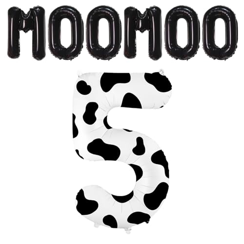 Image of 40 Inch Cow Print Balloon, Number 5 balloons Cow Balloons for 5st birthday decoration, Large Cow Number Balloons for western party decorations Baby Shower Animal Theme Party Holiday Decor