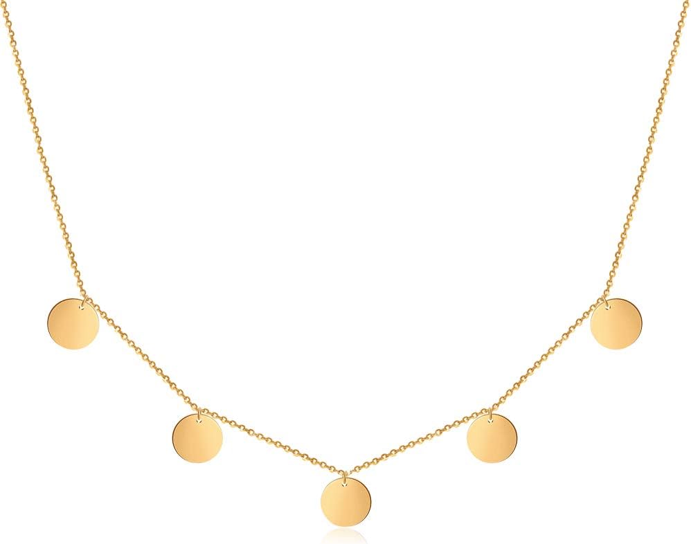 Collana Con Piastrine Rotonde GD Signs – 5 Dischi, Oro 18kt, Impermeabile, Ipoallergenica, Stile Boho – Argento/ Oro Rosa Disponibile