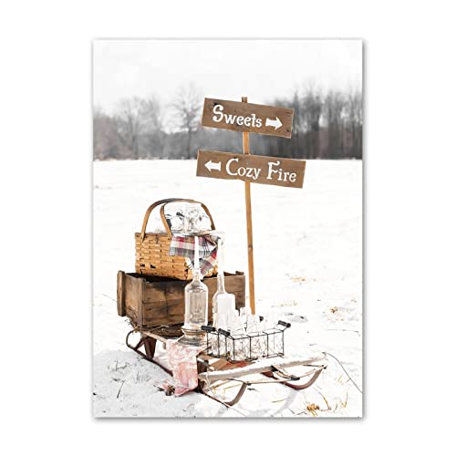 HUUDNHYK Cuadro de Invierno Impresión de Lienzo de señal de Carretera Cover