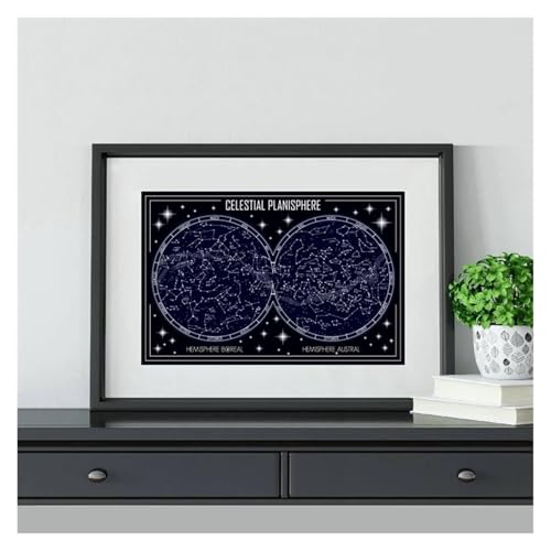 Affiche en toile planisphère céleste 30x42 cm poster constellation géométrique salon