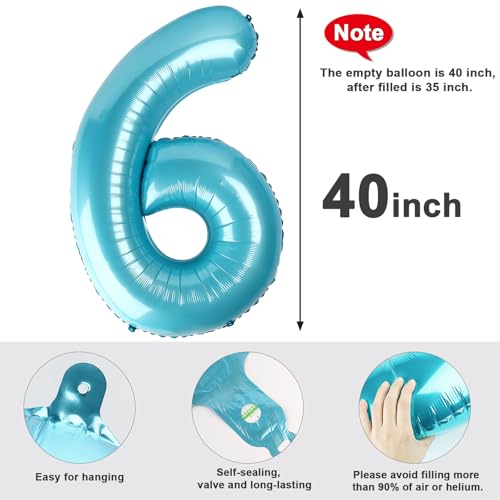 Image of 6 Balloon Numbers Birthday Decorations, 40In Pearl Blue Balloons for Party | Eye-catching Appearance, Perfect Decorative Centerpieces, Convenient Self-sealing Structure, Widely for Various Occasions