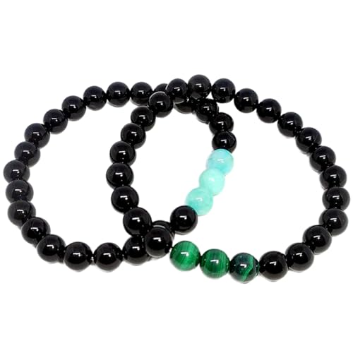 Bracelets couple élastiques onyx amazonite contre la distance