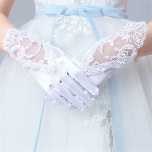 Lace Gloves for Girls Tea Party Formal Princess Dressing Gloves for Wedding Pageant Cosplay (White)2