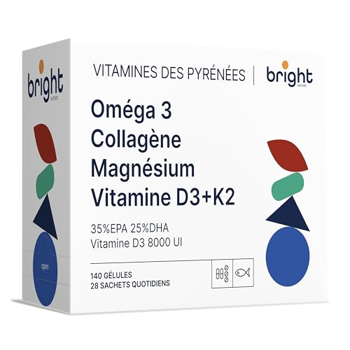 Omega 3 Magnésium Vitamine D3 K2 8000 UI Collagène Marin Hydrolysé Acide Hyaluronique Q10 Zinc – Gestion Osseuse et Cellulaire, 4 Compléments en 1 Paquet pour Articulations et Énergie I 28 Doses