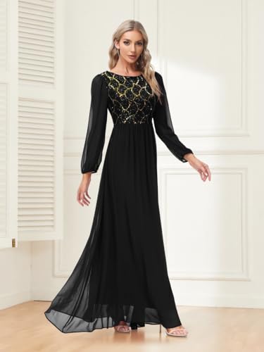 Women's Sparkly Sequin Dress Chiffon Long Sleeves Evening Gowns Mother of The Bride Bridesmaid Formal Maxi Dresses2