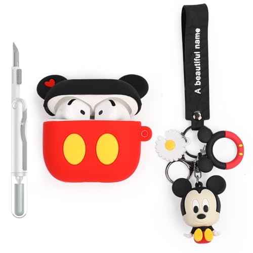 XMBYGY Funda y bolígrafo limpiador para auriculares inalámbricos AirPods de 4ª generación, funda protectora de carga de dibujos animados de silicona y kit de limpieza 3 en 1 para AirPods 4 con muñeca