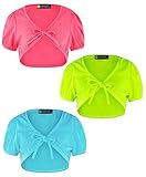 95% Viskose und ,5%Elasthan LOTMART Mädchen Vorne zu Binden Bolero Bündel Packung 3 Farben - Intensives Rosa Neongelb und Licht Türkis, 122-128
