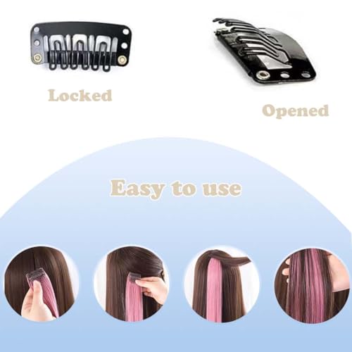 Colored Hair Extensions Clip In, 12 Pieces, Blonde - Image 3