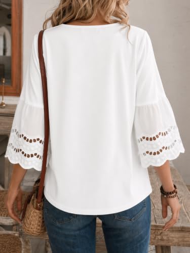 Flowyair Womens V Neck 3/4 Sleeve Tunic Tops Casual Summer Flowy Tops White - image 3