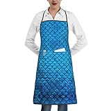 ggasdvjj Delantales con estampado de escamas de peces azules para hombres y mujeres, bolsillos grandes, ajustable, resistente a las gotas de agua, delantal de dibujo para barbacoa de cocina.