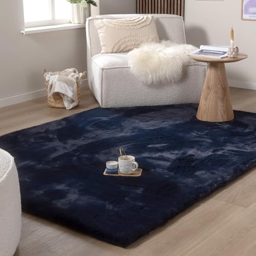Tapis de salon doux bleu foncé pour réchauffer les sols froids en hiver - 2