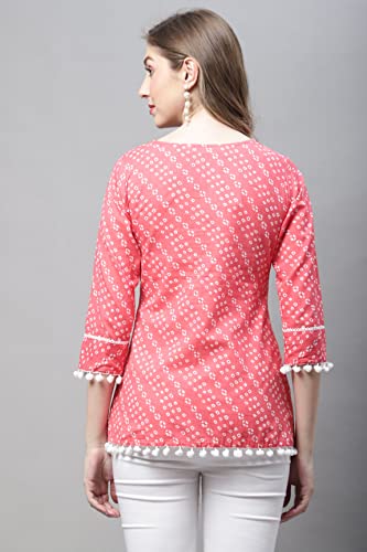 Image of Rajnandini Women's Pure Cotton Bandhej Print Short Western Relaxed Top (Jopljpr709)