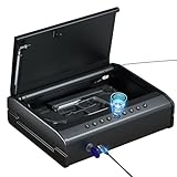 PINEWORLD Biometric Gun Safe, Pistols Smart Safe For Handguns, 3 Quick Access Heavy Duty Gun Lock Box With Fingerprint/Key/Passcode, Gun Case For Nightstand, Car, Home, Valentines Gift For Men/Women