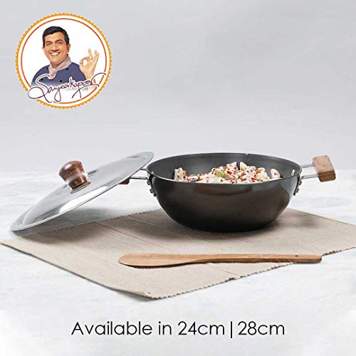 Image of Wonderchef Ebony Hard Anodized Wok with Lid - 24cm, 2.7L | Ideal for Biryani, Pulao | Black