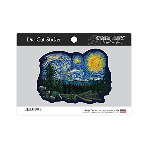 Die Cut Sticker Pacific Northwest, Van Gogh Starry Night, Contour Vinyl Sticker 3 To 6 Inches, (Waterproof Decal For Cars, Water Bottles, Laptops, Coolers), Large #TOP1