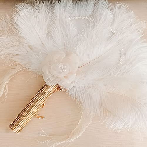 Gold Bridal Brooch Bouquet Ostrich Large Alternative Feather Fan Bridal Bouquet Ivory, Holding Flowers, 1920S Art Deco Wedding, 20S Bouquet #TOP7