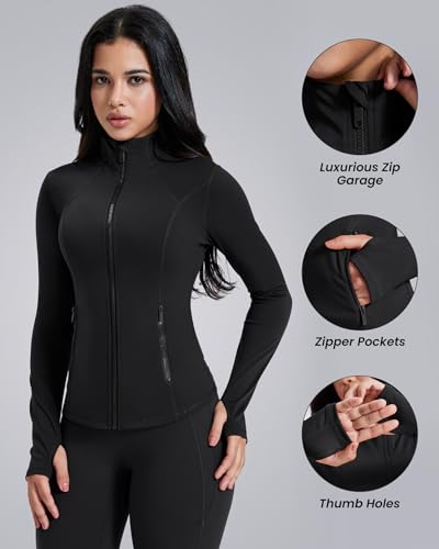 AVGO Womens Workout Jackets Lightweight Athletic Zip Up Jacket Slim Fit Running Gym Top with Pockets & Thumb Holes - Image 6