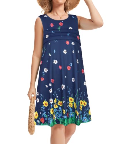 Image of CHICGAL Womens Summer Dresses Casual Loose Pleated Front Tshirt Sleeveless Tank Sundresses with Pockets 2026