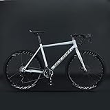 WGM新登場ロードバイク エアロロードバイク 700C×40C 高炭素鋼フレームMTB自転車 超軽量 自転車 21段変速 内部配線 ディスクブレーキ 街乗り 通勤 通学 適応身長165cm以上 (40ブレードホイール/ベンドハンドル,ホワイト)